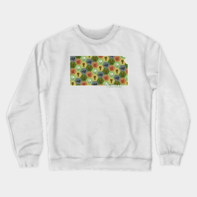 Kansas State Map Board Games Crewneck Sweatshirt by adamkenney